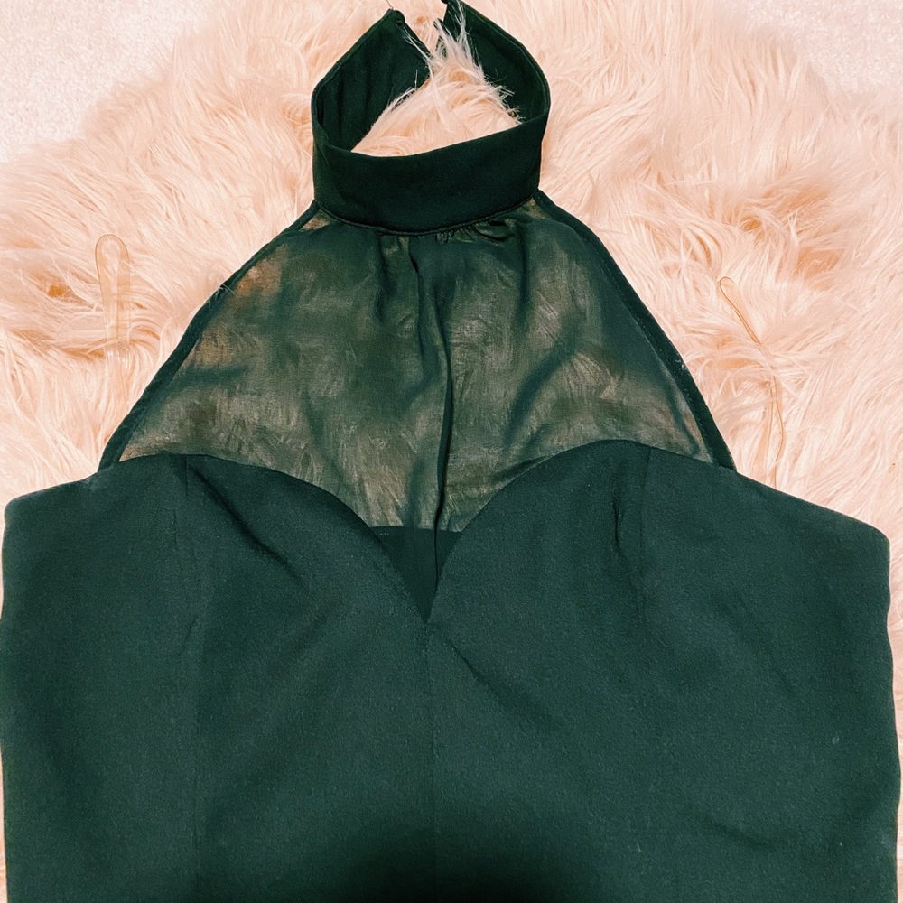 Black partially sheered crop top